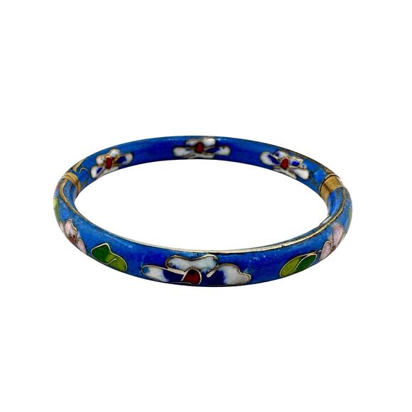 Unbranded Jewelry - Vintage Enamel Cloisonne Blue Flower Blossoms Child Baby Bangle 5.75" Bracelet